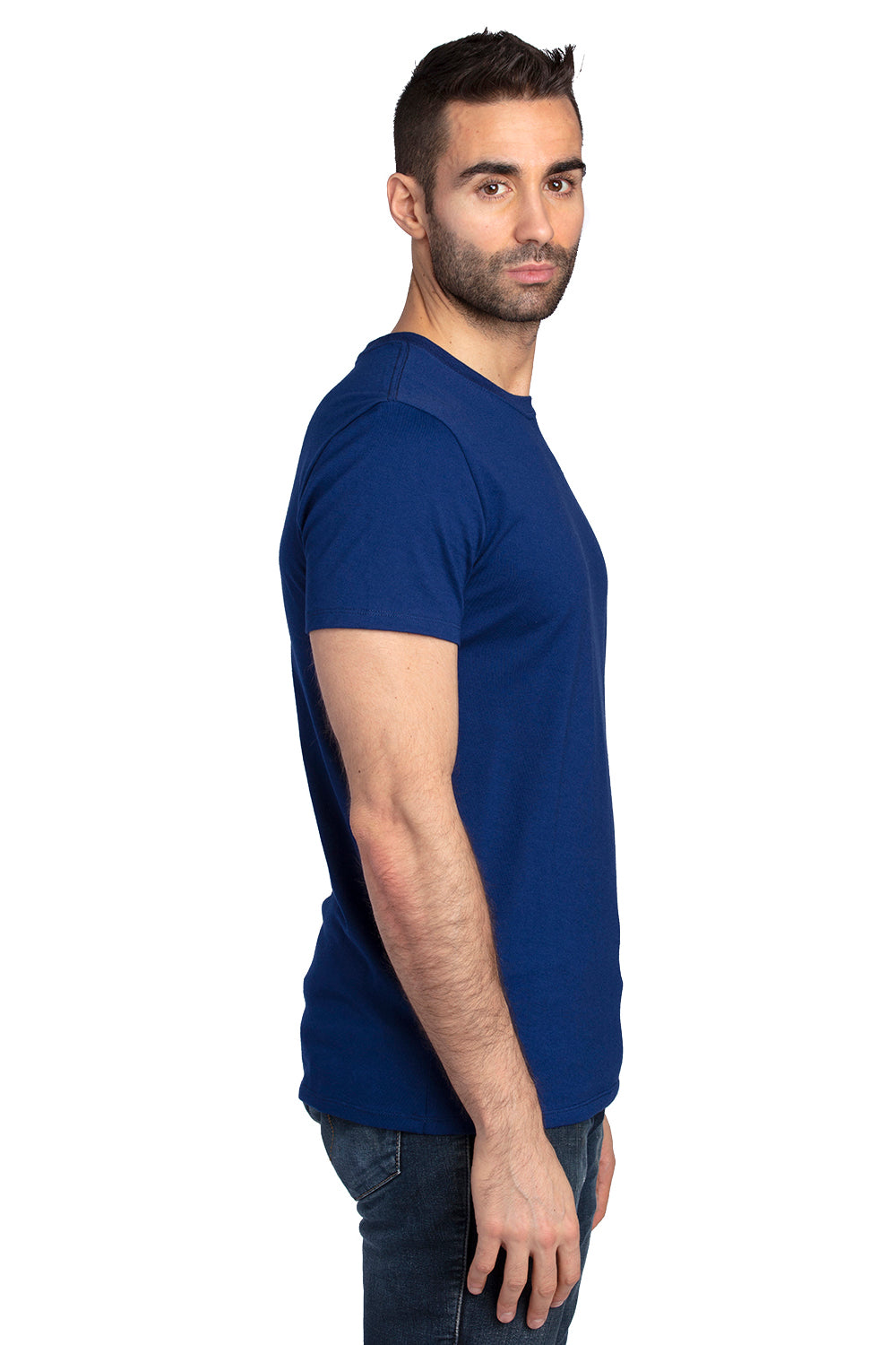 Threadfast Apparel 100A Mens Ultimate Short Sleeve Crewneck T-Shirt Navy Blue Side