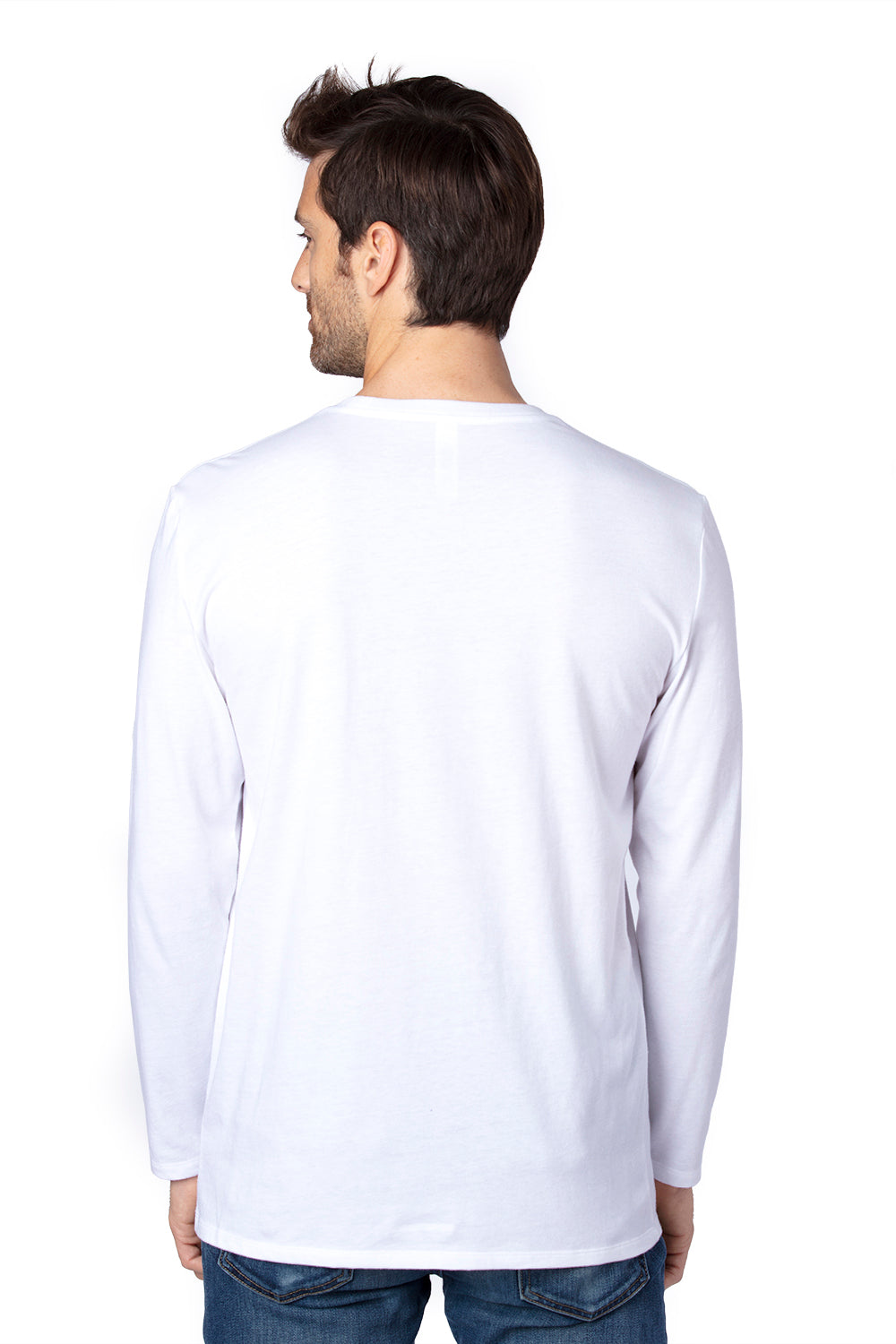 Threadfast Apparel 100LS Mens Ultimate Long Sleeve Crewneck T-Shirt White Back