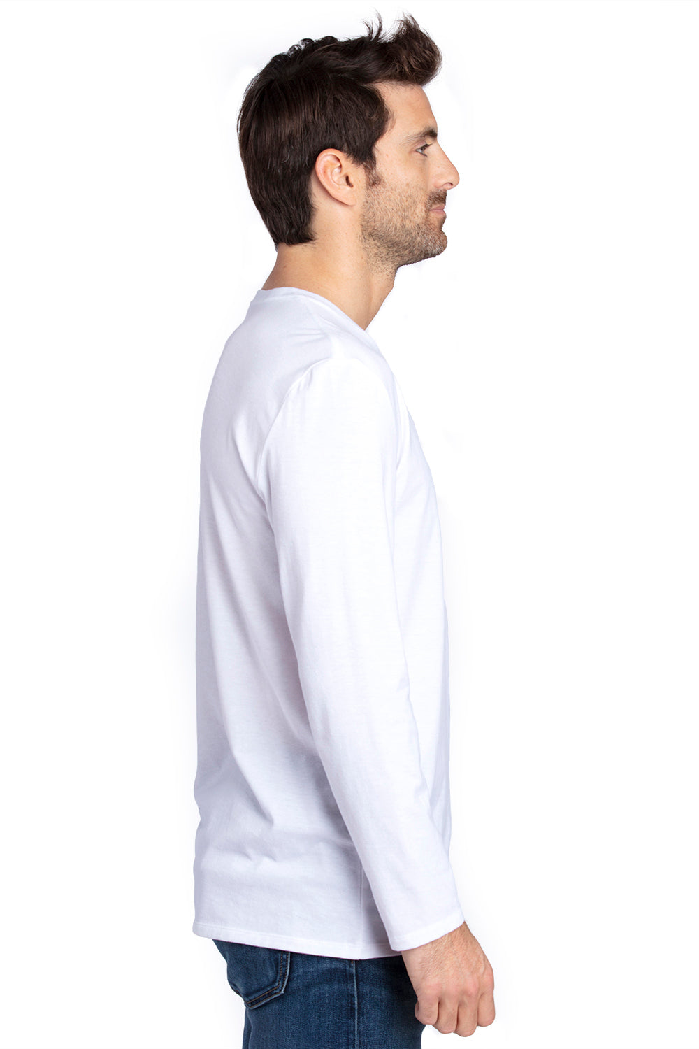 Threadfast Apparel 100LS Mens Ultimate Long Sleeve Crewneck T-Shirt White Side