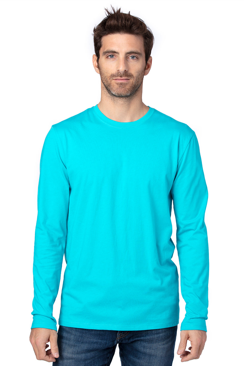 Threadfast Apparel 100LS Mens Ultimate Long Sleeve Crewneck T-Shirt Pacific Blue Front