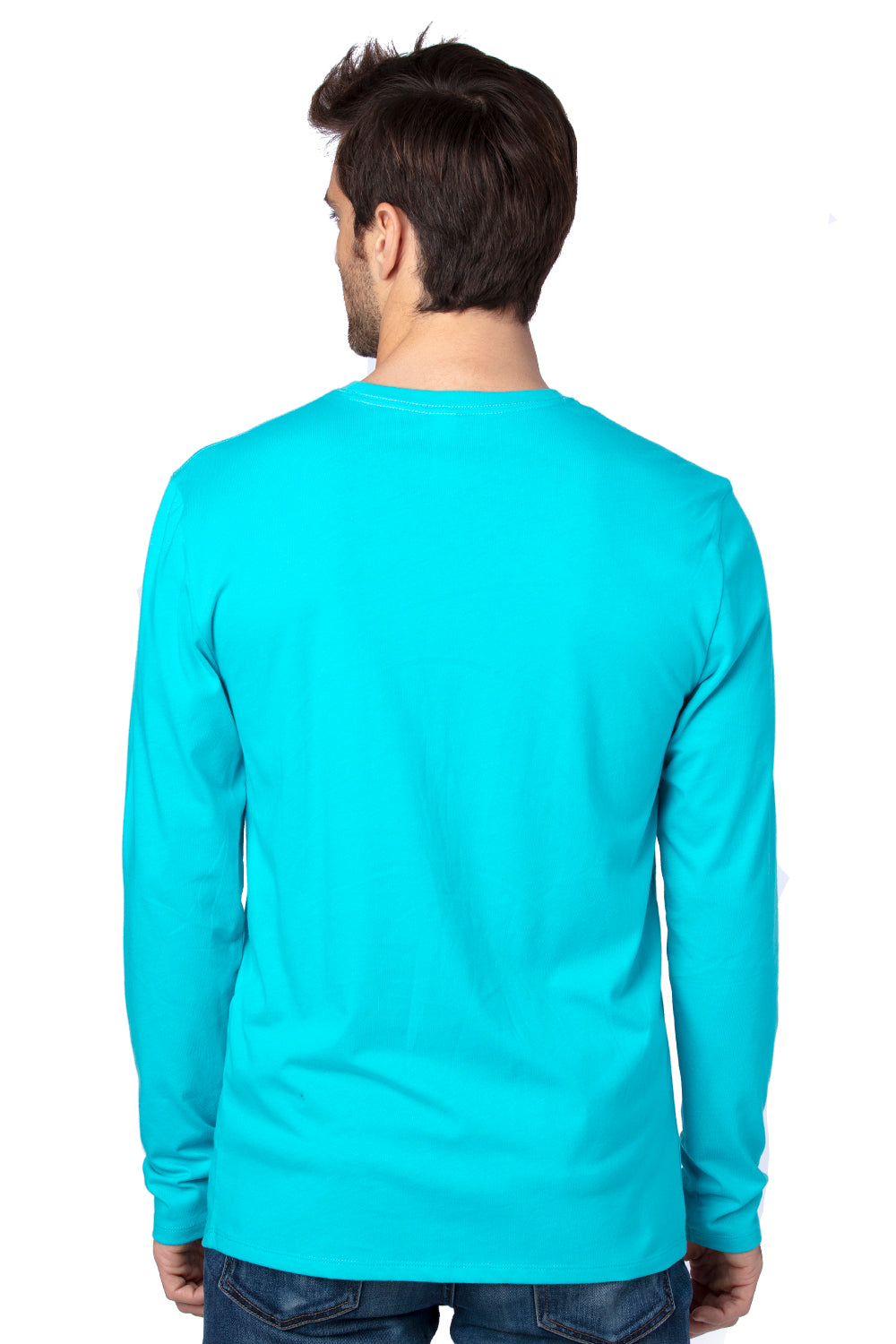 Threadfast Apparel 100LS Mens Ultimate Long Sleeve Crewneck T-Shirt Pacific Blue Back