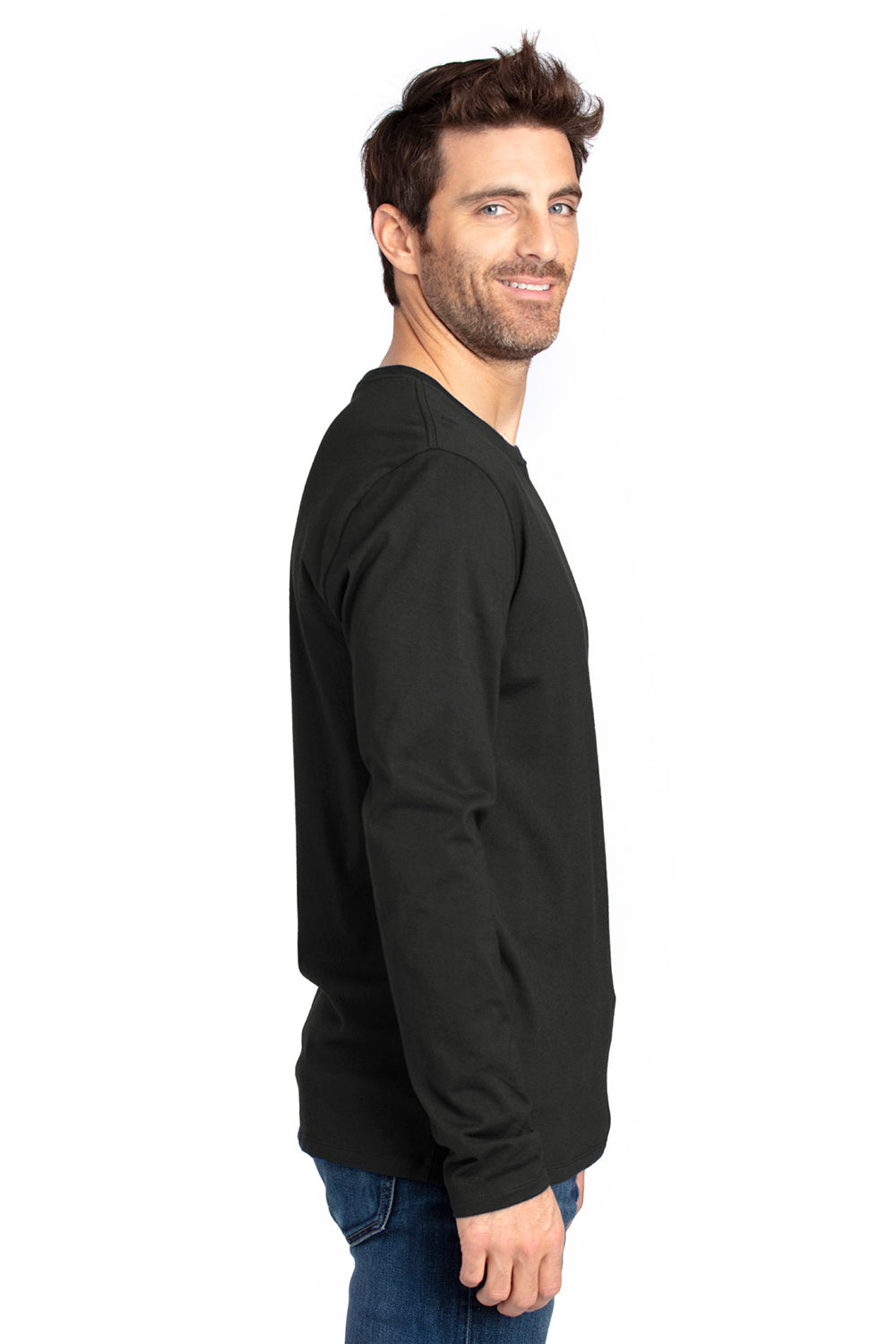Threadfast Apparel 100LS Mens Ultimate Long Sleeve Crewneck T-Shirt Black Side