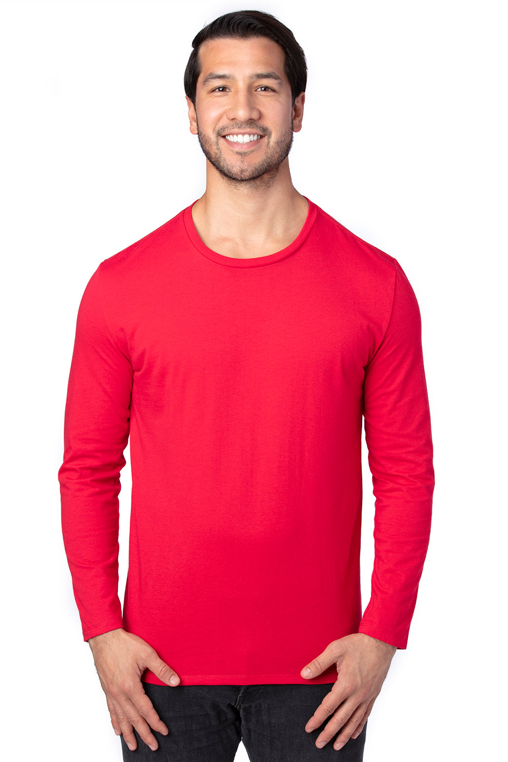 Threadfast Apparel 100LS Mens Ultimate Long Sleeve Crewneck T-Shirt Red Front