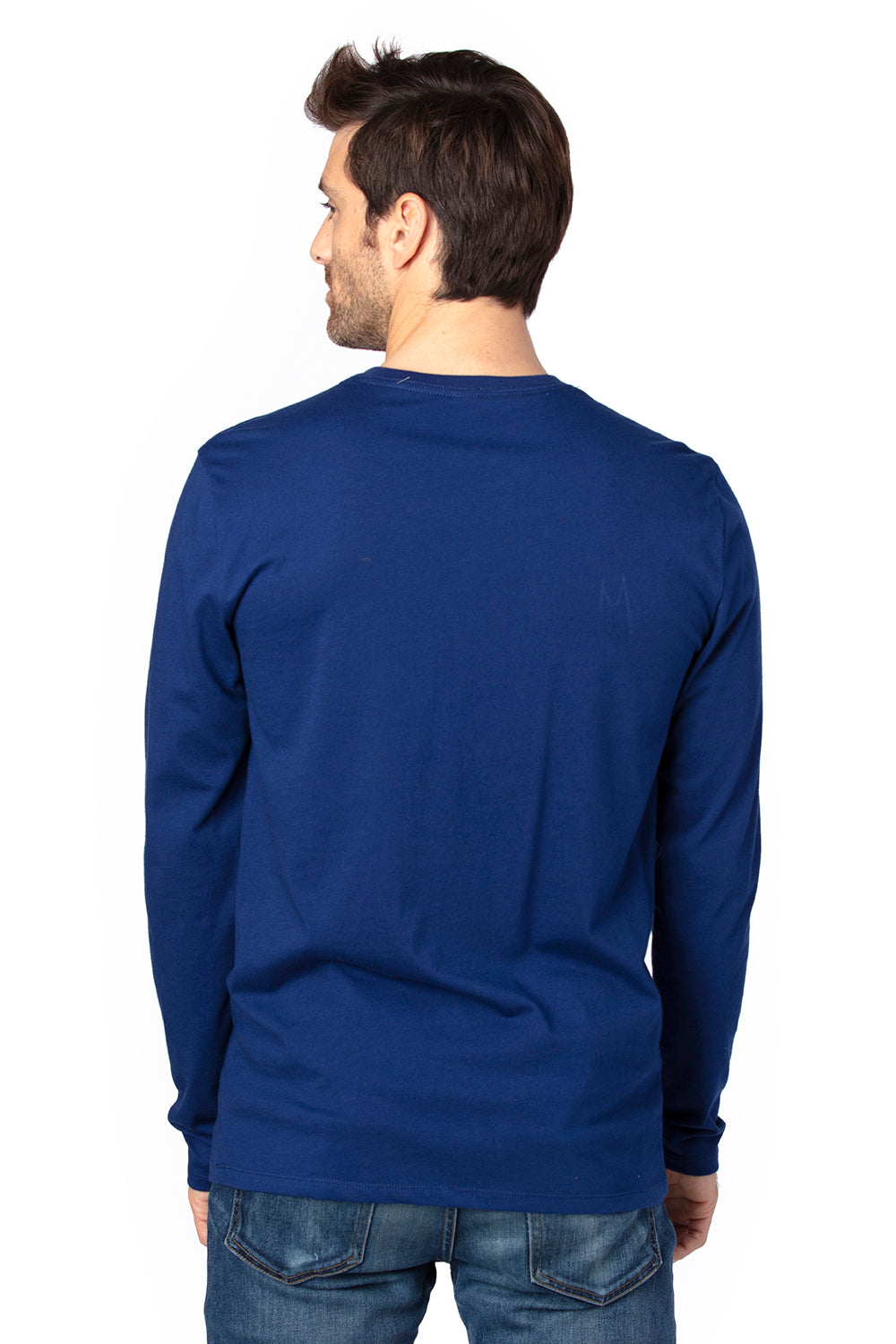 Threadfast Apparel 100LS Mens Ultimate Long Sleeve Crewneck T-Shirt Navy Blue Back