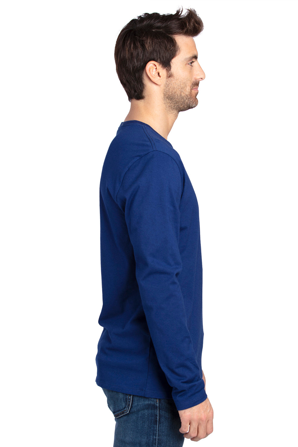 Threadfast Apparel 100LS Mens Ultimate Long Sleeve Crewneck T-Shirt Navy Blue Side
