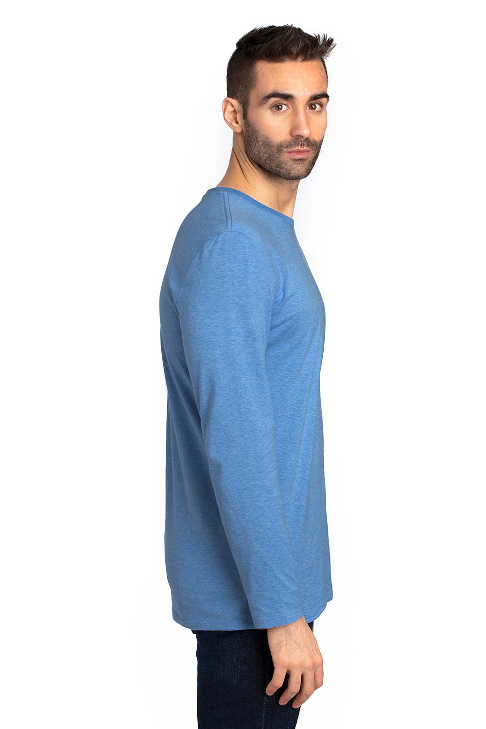 Threadfast Apparel 100LS Mens Ultimate Long Sleeve Crewneck T-Shirt Heather Royal Blue Side