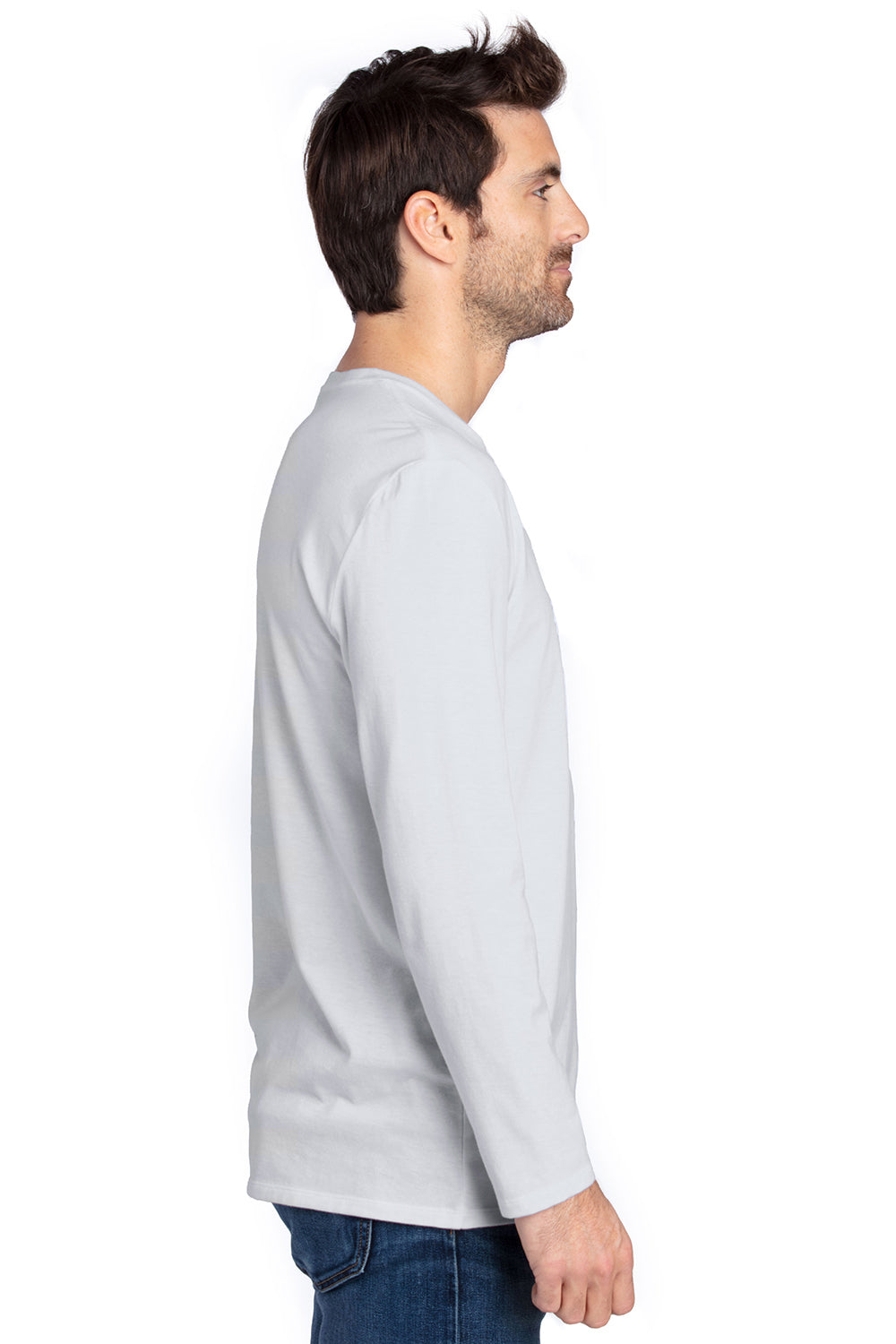 Threadfast Apparel 100LS Mens Ultimate Long Sleeve Crewneck T-Shirt Silver Grey Side