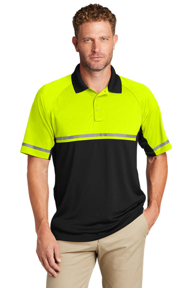CornerStone Mens Moisture Wicking Enhanced Visability Short Sleeve Polo Shirt Safety Yellow/Black Front