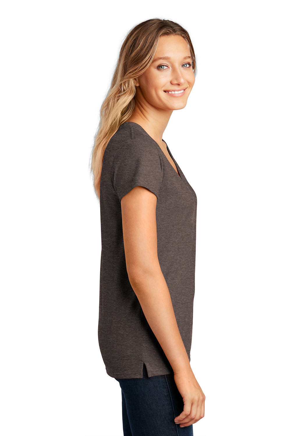 District Womens Re-Tee Short Sleeve V-Neck T-Shirt Heather Deep Brown Side