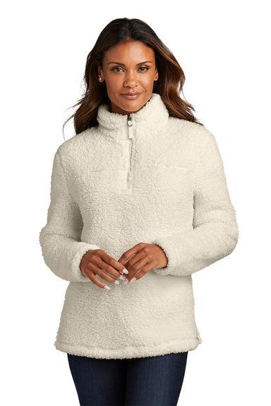 Port Authority Womens Cozy Sherpa Fleece 1/4 Zip Jacket Marshmallow White Front