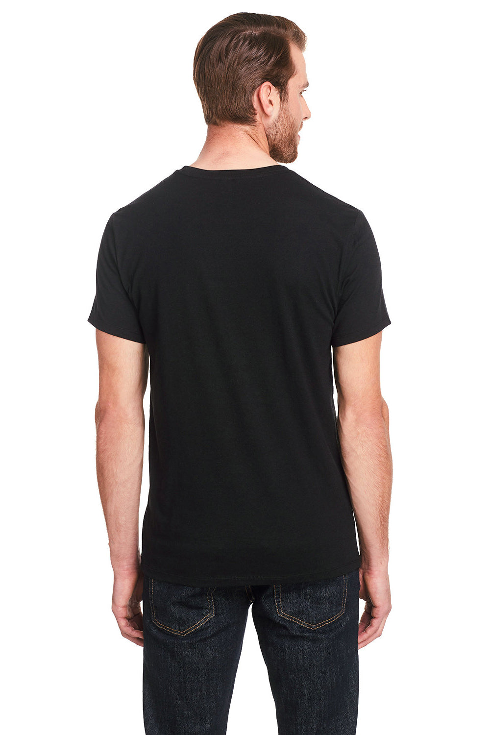 Threadfast Apparel 102A Mens Short Sleeve Crewneck T-Shirt Solid Black Back