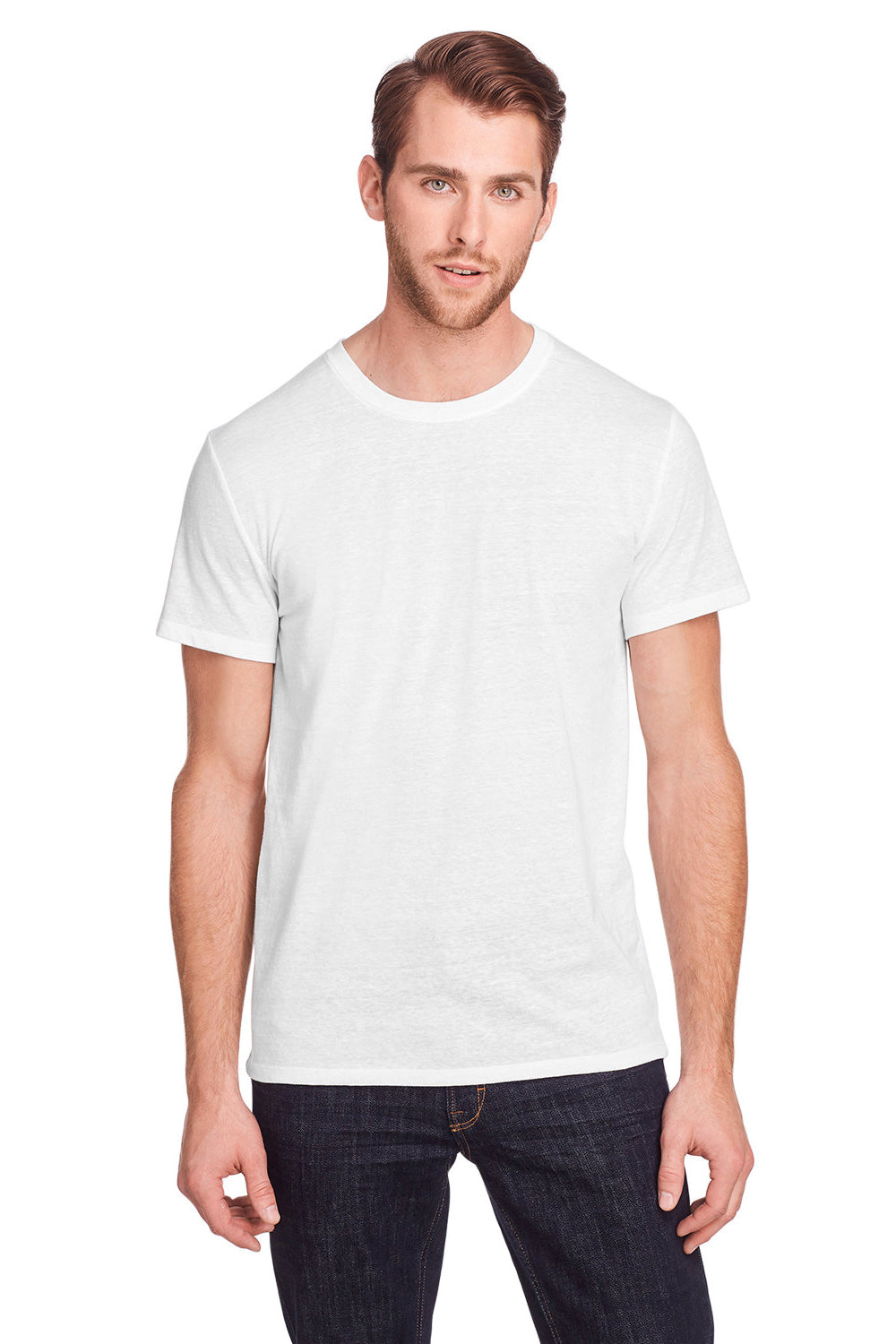 Threadfast Apparel 102A Mens Short Sleeve Crewneck T-Shirt Solid White Front