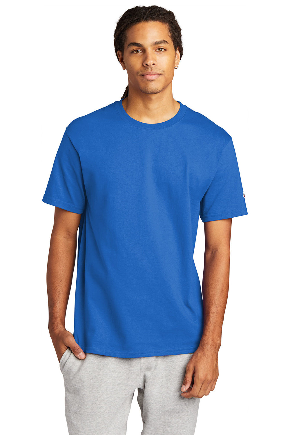 Champion T525C/T425 Mens Short Sleeve Crewneck T-Shirt Athletic Royal Blue Front