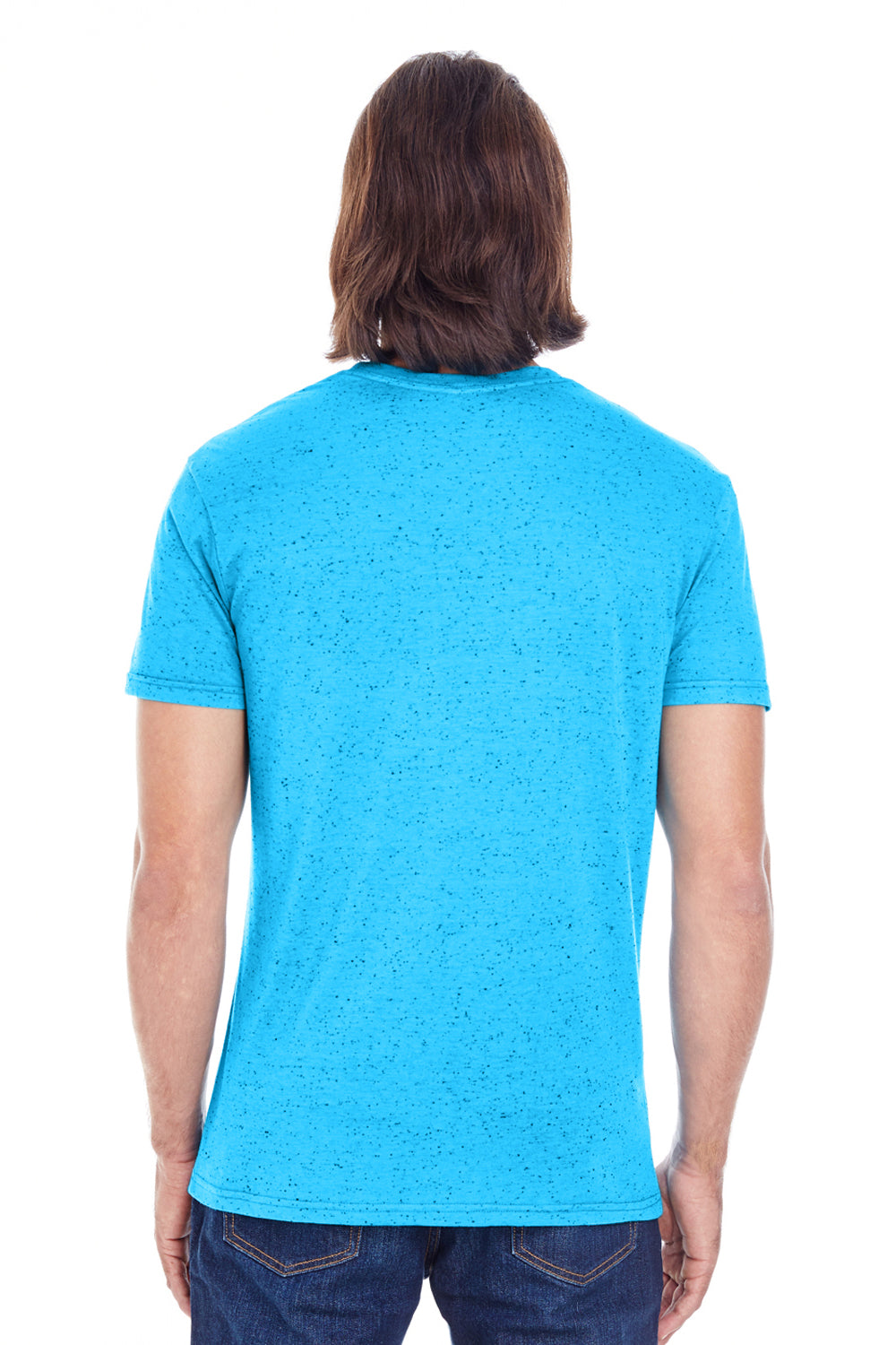 Threadfast Apparel 103A Mens Fleck Short Sleeve Crewneck T-Shirt Turquoise Blue Back