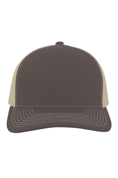 Pacific Headwear 104S Mens Contrast Stitch Snapback Trucker Hat Brown/Khaki Front