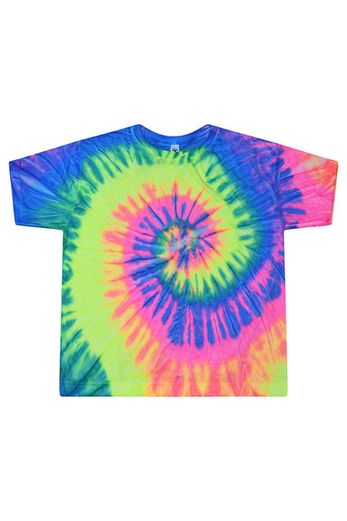 Tie-Dye 1050CD Womens Cropped Short Sleeve Crewneck T-Shirt Neon Rainbow Flat Front