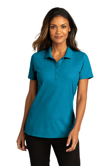 Port Authority Womens React SuperPro Snag Resistant Short Sleeve Polo Shirt Parcel Blue Front