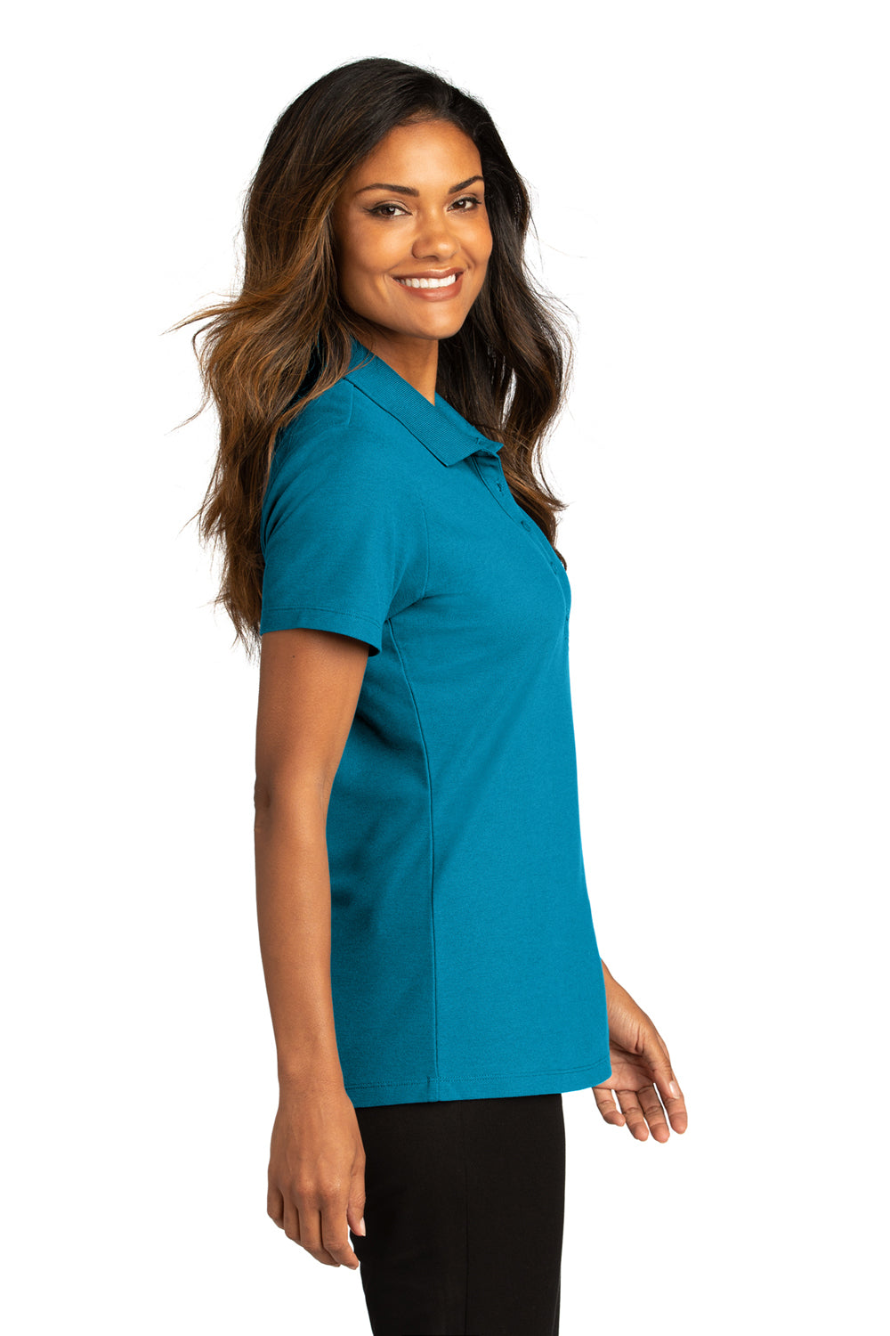 Port Authority Womens React SuperPro Snag Resistant Short Sleeve Polo Shirt Parcel Blue Side