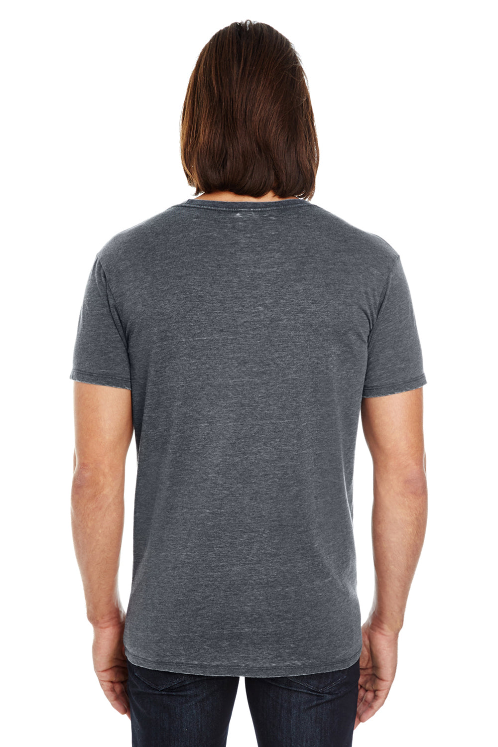 Threadfast Apparel 108A Mens Vintage Dye Short Sleeve Crewneck T-Shirt Charcoal Grey Back