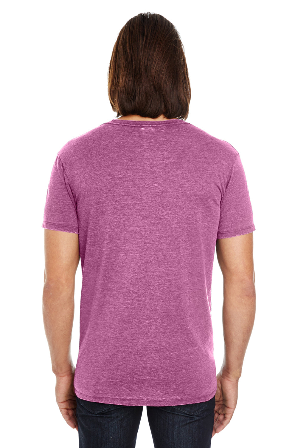 Threadfast Apparel 108A Mens Vintage Dye Short Sleeve Crewneck T-Shirt Wine Purple Back
