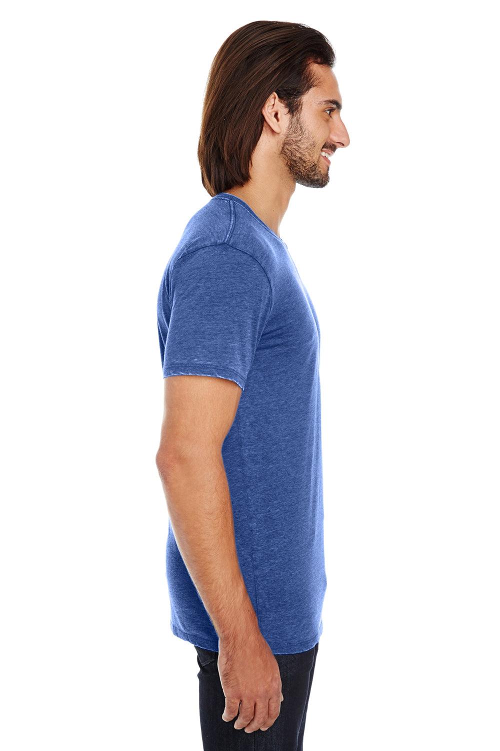 Threadfast Apparel 108A Mens Vintage Dye Short Sleeve Crewneck T-Shirt Navy Blue Side