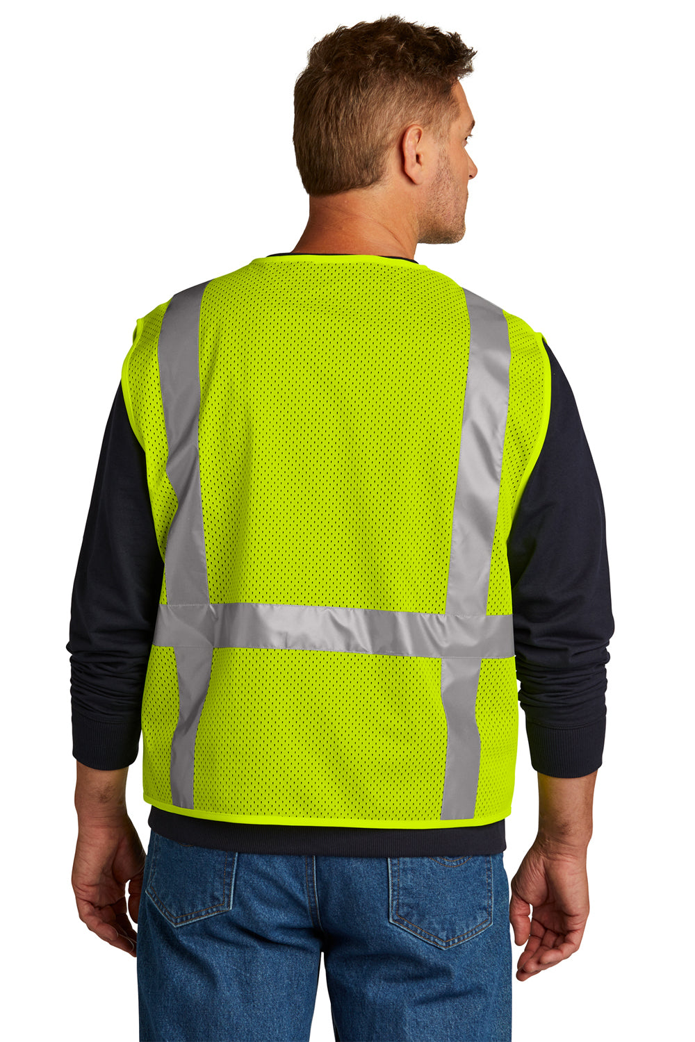 CornerStone CSV104 Mens ANSI 107 Class 2 Mesh Zipper Vest w/ Pocket Safety Yellow Back
