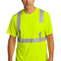 CornerStone Mens ANSI 107 Class 2 Moisture Wicking Short Sleeve Crewneck T-Shirt w/ Pocket - Safety Yellow