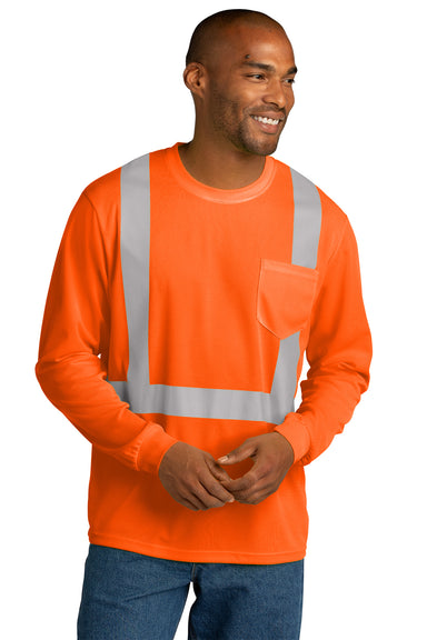 CornerStone Mens ANSI 107 Class 2 Short Long Sleeve Crewneck T-Shirt Safety Orange Front