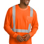 CornerStone Mens ANSI 107 Class 2 Moisture Wicking Long Sleeve Crewneck T-Shirt w/ Pocket - Safety Orange