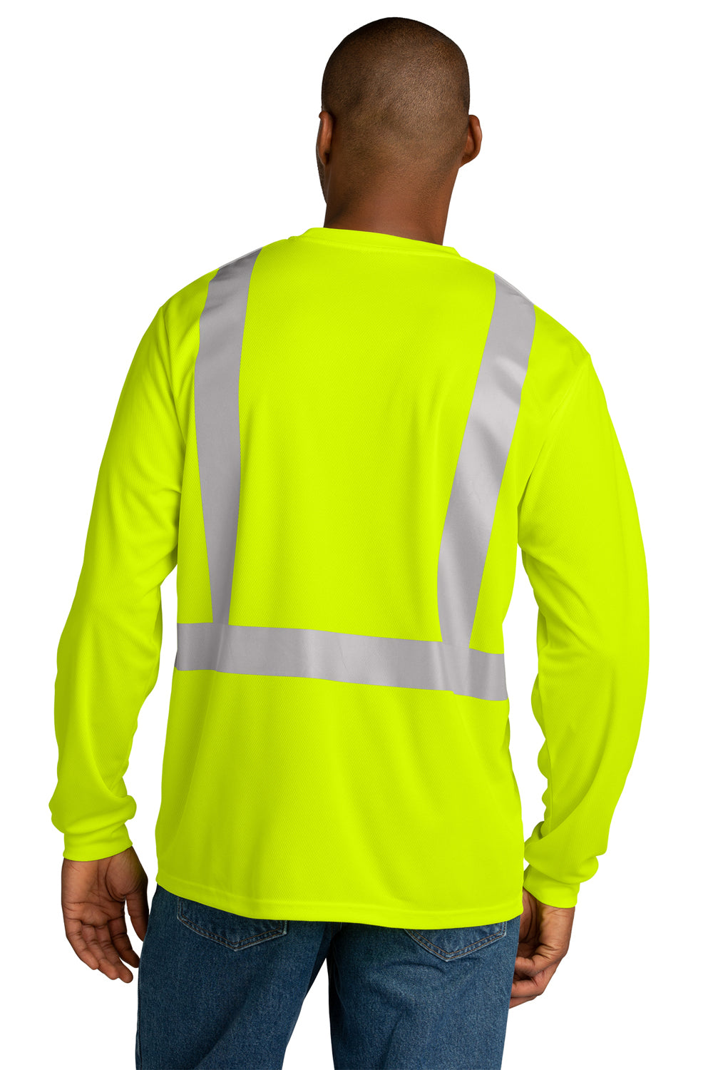 CornerStone Mens ANSI 107 Class 2 Short Long Sleeve Crewneck T-Shirt Safety Yellow Side