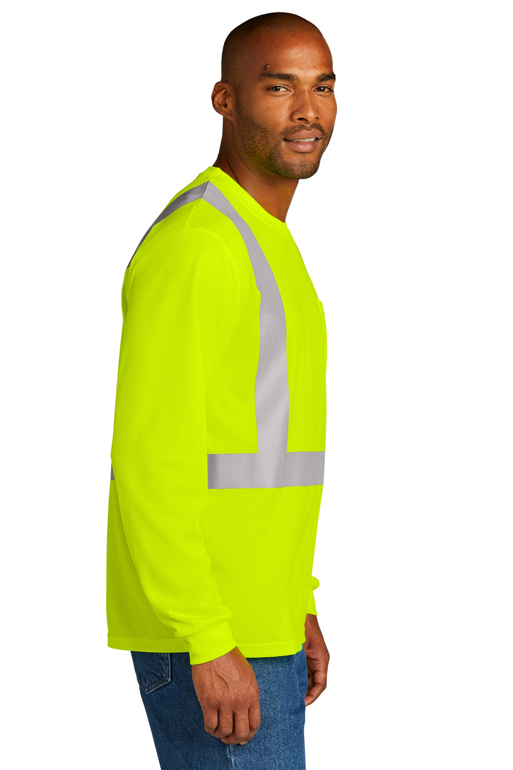 CornerStone Mens ANSI 107 Class 2 Short Long Sleeve Crewneck T-Shirt Safety Yellow Side