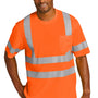 CornerStone Mens ANSI 107 Class 3 Moisture Wicking Short Sleeve Crewneck T-Shirt w/ Pocket - Safety Orange