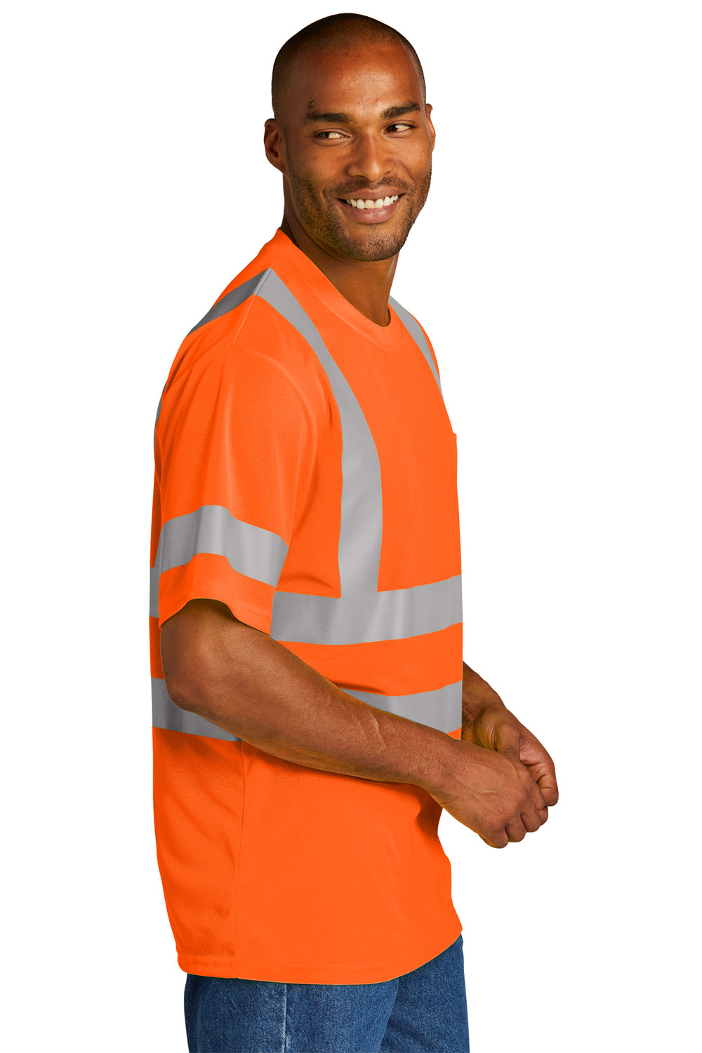 CornerStone Mens ANSI 107 Class 3 Short Sleeve Crewneck T-Shirt Safety Orange Side