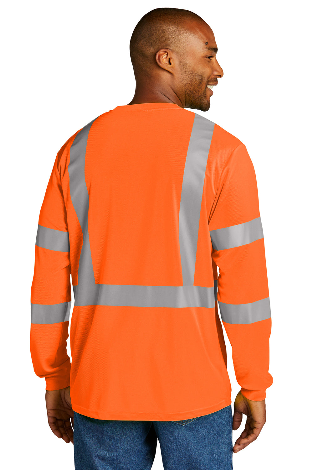 CornerStone Mens ANSI 107 Class 3 Long Sleeve Crewneck T-Shirt Safety Orange Side