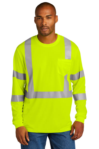 CornerStone Mens ANSI 107 Class 3 Long Sleeve Crewneck T-Shirt Safety Yellow Front