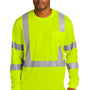 CornerStone Mens ANSI 107 Class 3 Moisture Wicking Long Sleeve Crewneck T-Shirt w/ Pocket - Safety Yellow