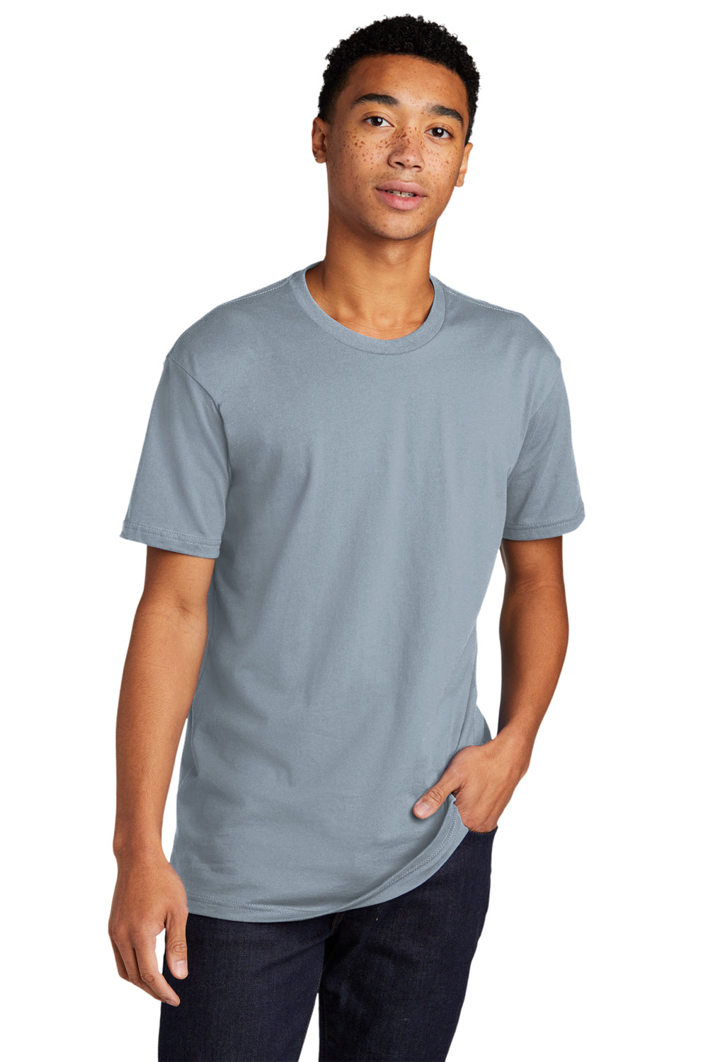 Next Level NL3600/3600 Mens Fine Jersey Short Sleeve Crewneck T-Shirt Stonewash Denim Blue Front