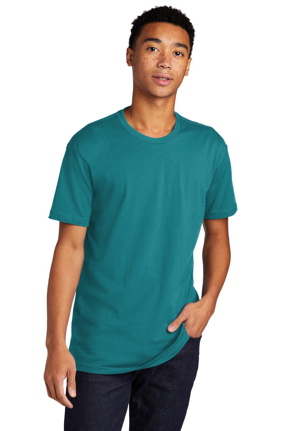 Next Level NL3600/3600 Mens Fine Jersey Short Sleeve Crewneck T-Shirt Teal Blue Front