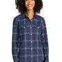 Port Authority Womens Ombre Plaid Long Sleeve Button Down Shirt w/ Double Pockets - True Navy Blue