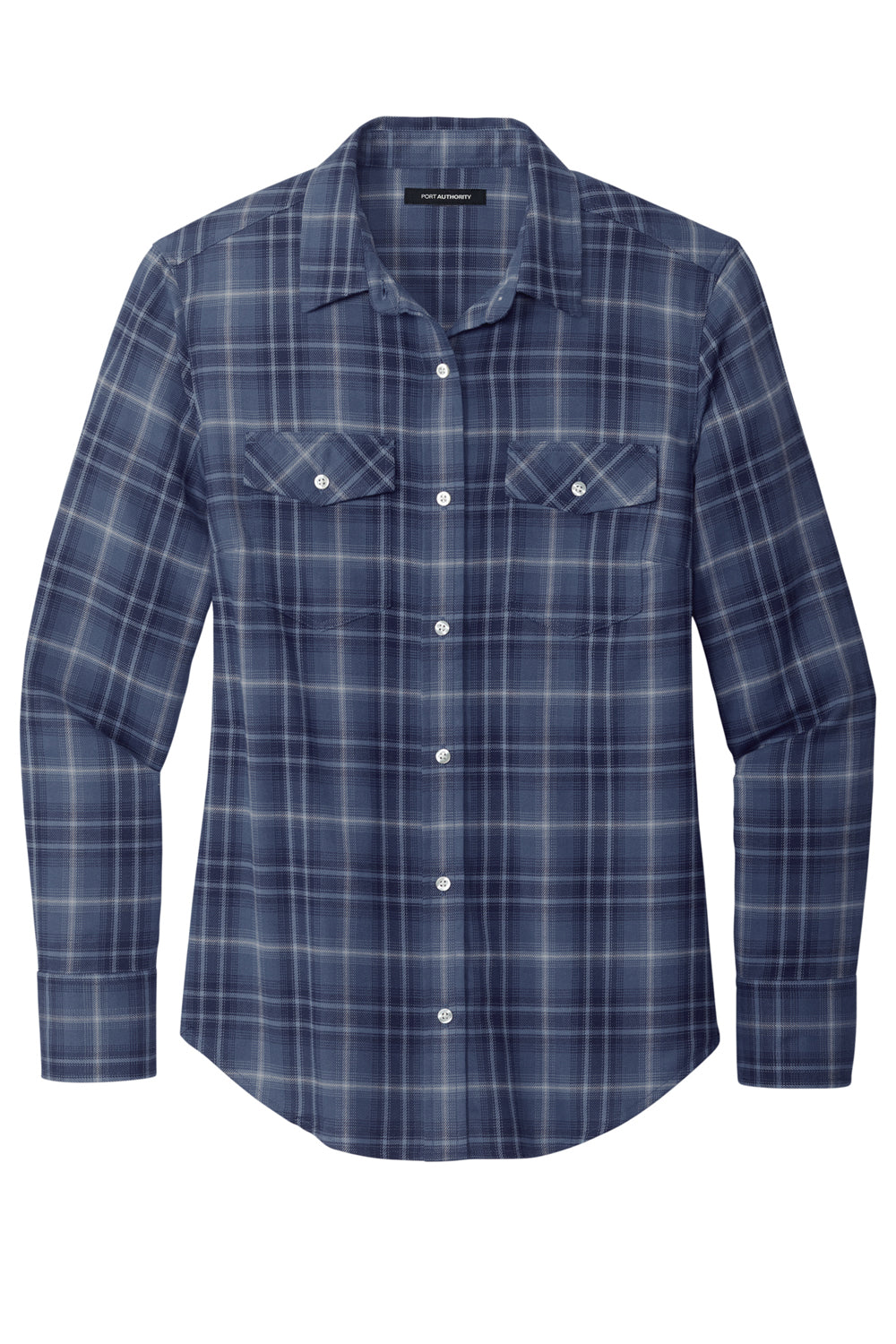 Port Authority LW672 Ombre Plaid Long Sleeve Button Down Shirt True Navy Blue Flat Front