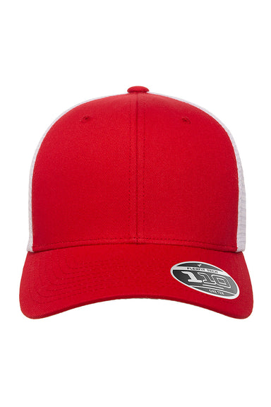 Flexfit 110MT Mens Mesh Adjustable Hat Red/White Front