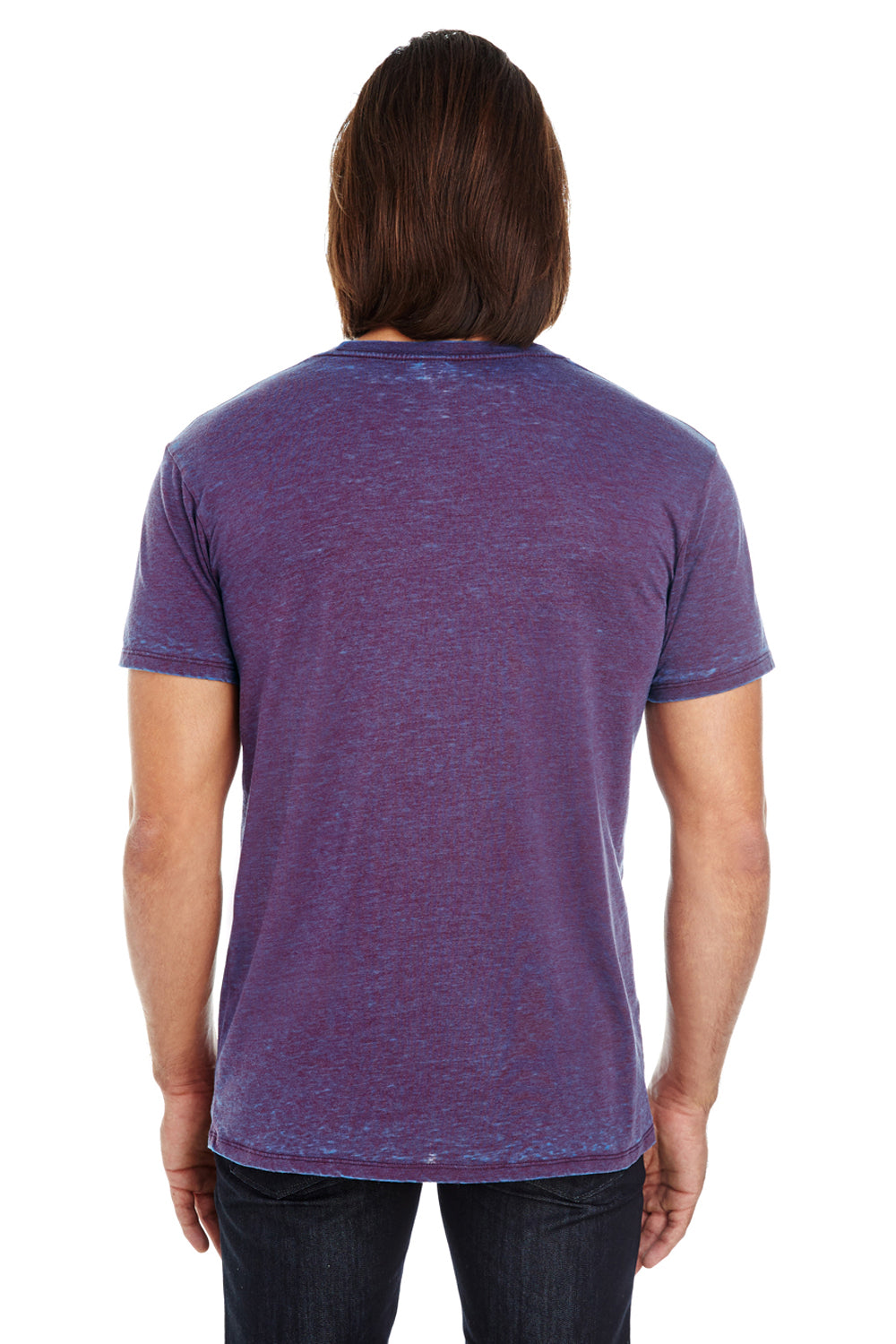 Threadfast Apparel 115A Mens Cross Dye Short Sleeve Crewneck T-Shirt Berry Purple Back