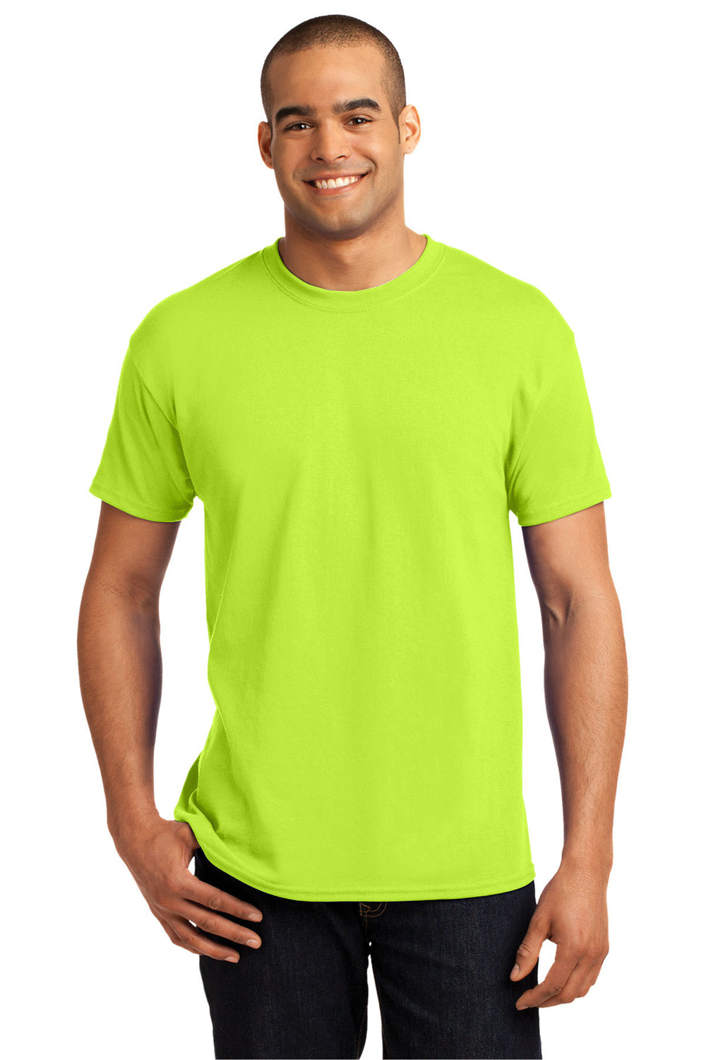 Hanes 5170 Mens EcoSmart Short Sleeve Crewneck T-Shirt Safety Green Front