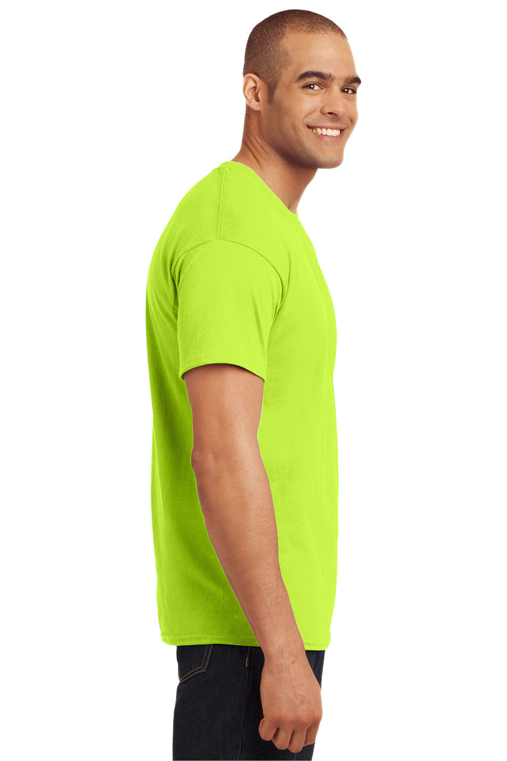 Hanes 5170 Mens EcoSmart Short Sleeve Crewneck T-Shirt Safety Green Side