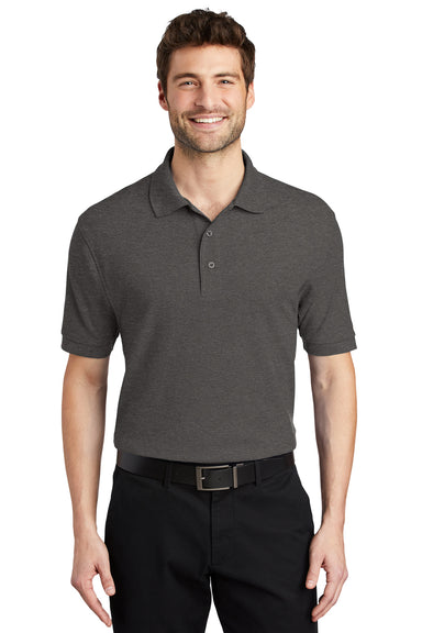 Port Authority K500/TLK500/K500ES Mens Silk Touch Wrinkle Resistant Short Sleeve Polo Shirt Heather Charcoal Grey Front