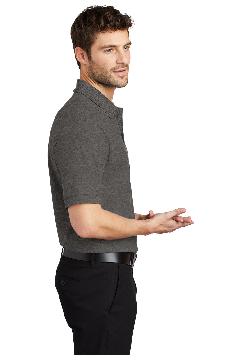 Port Authority K500/TLK500/K500ES Mens Silk Touch Wrinkle Resistant Short Sleeve Polo Shirt Heather Charcoal Grey Side