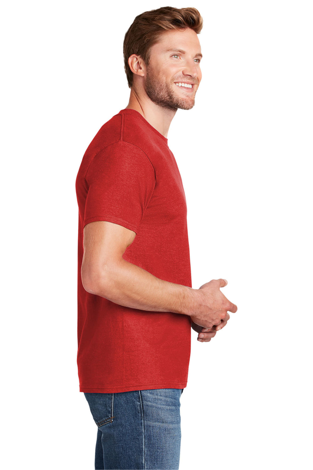 Hanes 5180/518T Mens Beefy-T Short Sleeve Crewneck T-Shirt Athletic Red Side