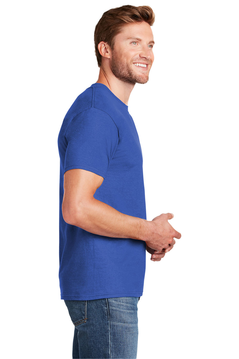 Hanes 5180/518T Mens Beefy-T Short Sleeve Crewneck T-Shirt Blue Bell Breeze Side