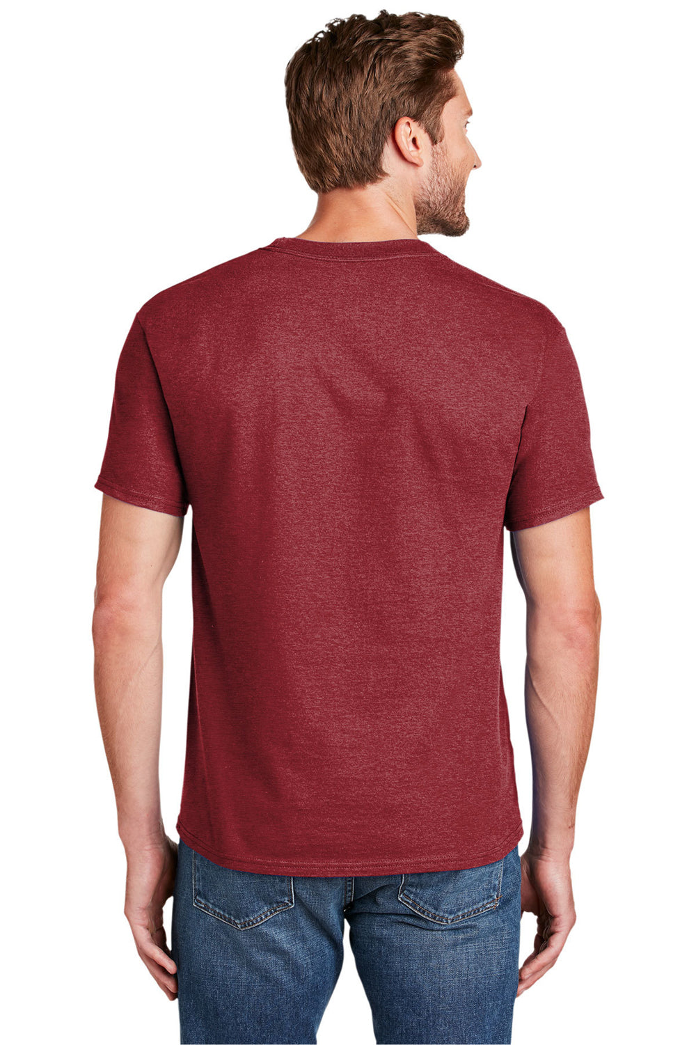 Hanes 5180/518T Mens Beefy-T Short Sleeve Crewneck T-Shirt Heather Red Back