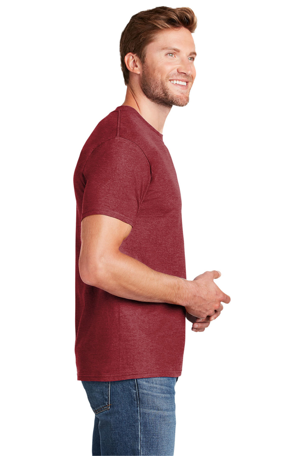 Hanes 5180/518T Mens Beefy-T Short Sleeve Crewneck T-Shirt Heather Red Side